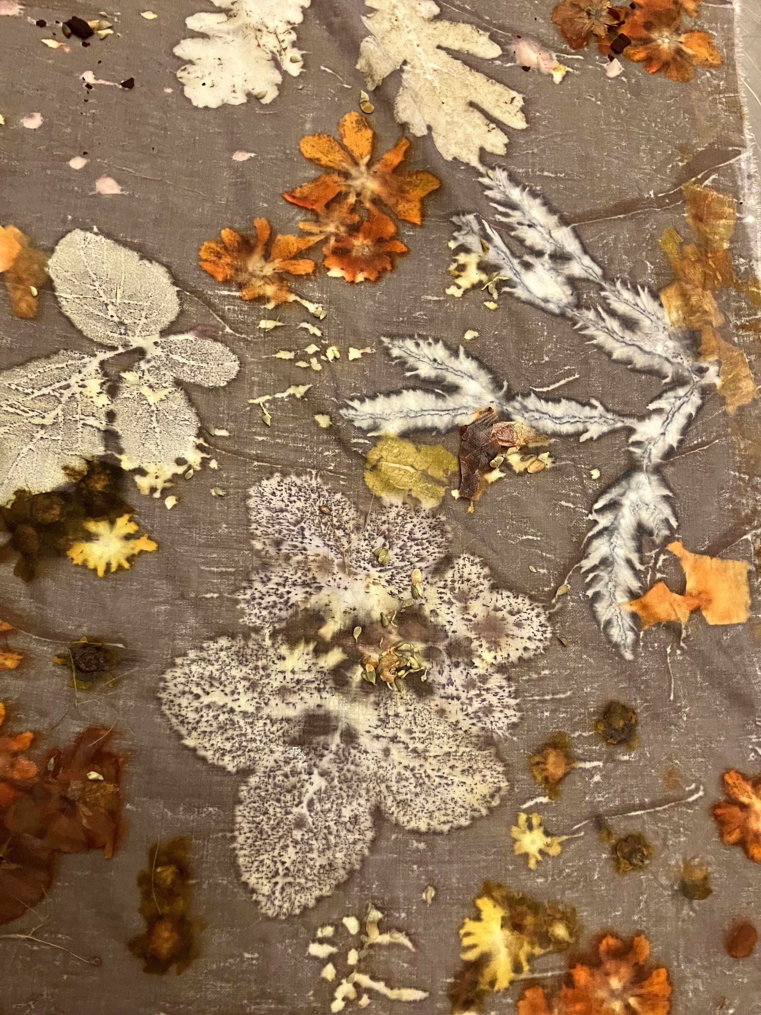 Empreintes de feuilles de printemps imprimées sur viscose par écoprint